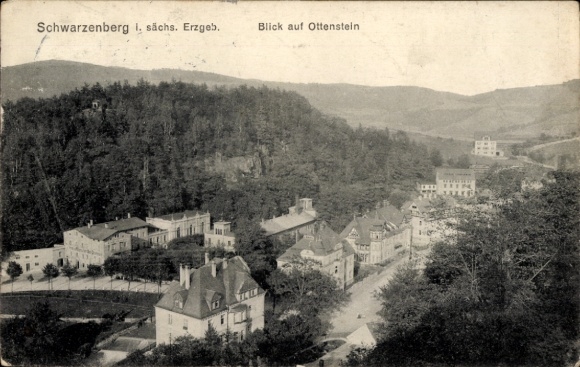 Postcard Schwarzenberg Saxon Ore Mountains, view from the mountain to Ottenstein