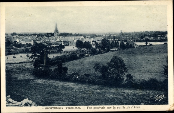 Postcard Rosporden Finistere, overall view after Avon