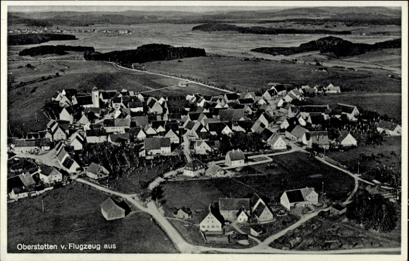 Postcard Oberstetten Niederstetten in Baden Württemberg, aerial view of many roofs, extensive landscape