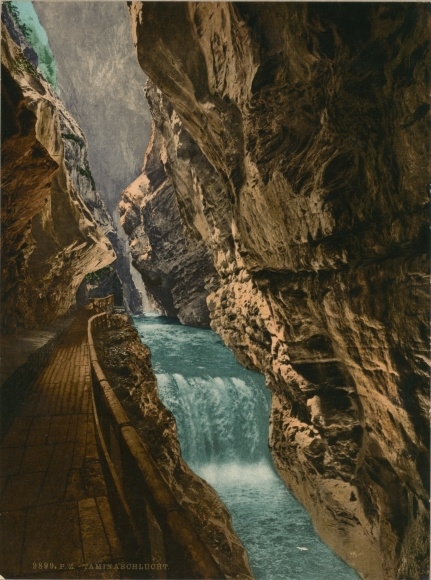 Foto Valens Kanton St. Gallen, Taminaschlucht, Photochrom Zürich