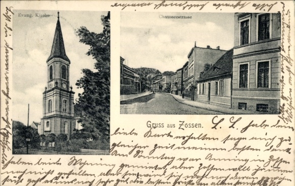 Postcard Zossen in Brandenburg, Chausseestrasse, Protestant church