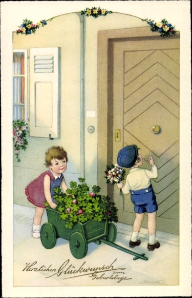 Artist PC Baumgarten, Fritz, well-wishers, flowers, clover leaves, Meissner &amp; Buch 3351
