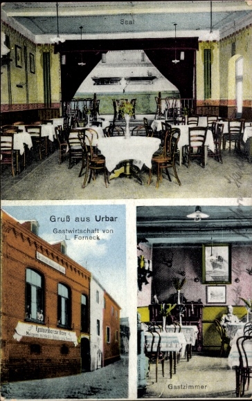 Postcard Urbar am Rhein near Koblenz, Inn L. Forneck, guest rooms, hall
