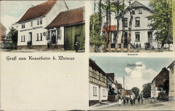 Postcard Krautheim in Thuringia, commercial building, dairy, village street