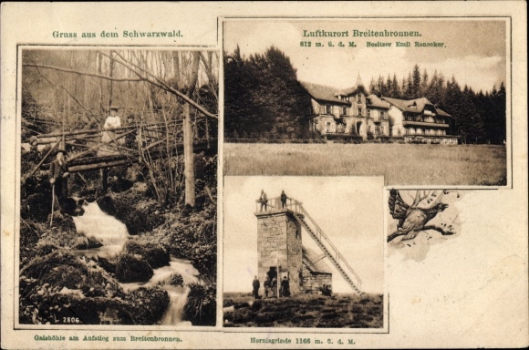Postcard Hornisgrinde Seebach Black Forest, hotel with tower, Breitenbronnen, bridge