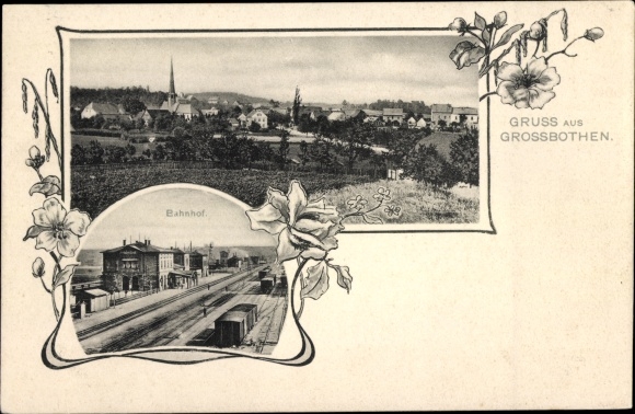 Ak Großbothen Grimma in Saksen, algemeen beeld, treinstation