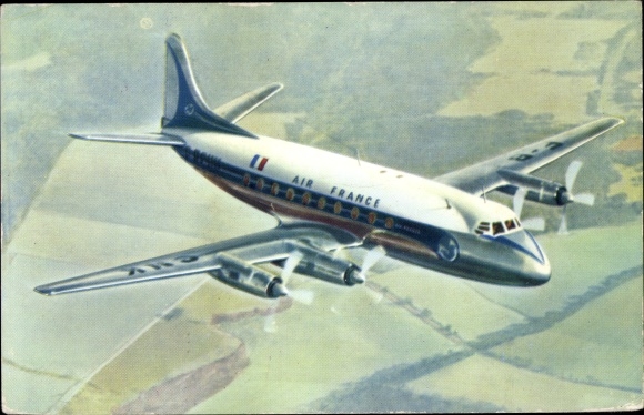 Postcard French passenger plane, Air France, Vickers Viscount