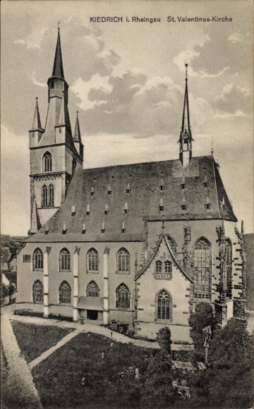 Postcard Kiedrich in the Rheingau Taunus, St. Valencius Church
