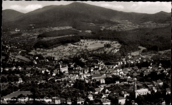 Postcard Müllheim in Baden Markgräflerland, aerial photograph, Hochblauen