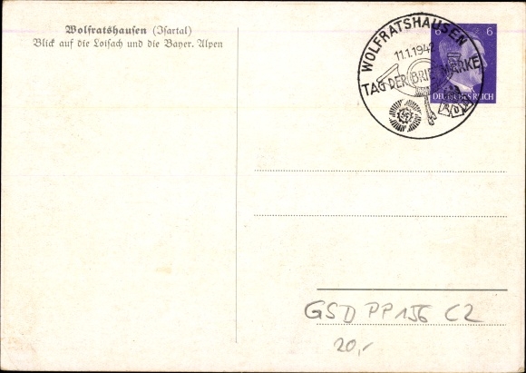 Postwaardestukken kunstenaarskaart Wagner, Richard, Wolfratshausen in Opper-Beieren, Isardal, 20 jaar Isaria 1941