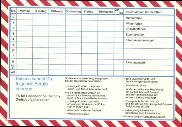 GDR German Reichsbahn timetable, occupations in the Reichsbahn construction department around 1980