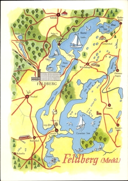 Maps Postcard Feldberg in Mecklenburg, lake landscape