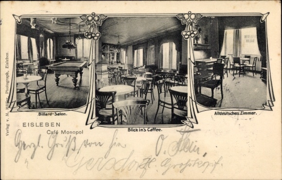 Postcard Lutherstadt Eisleben, Café Monopol, Billiards Salon, Coffee, Old German Room