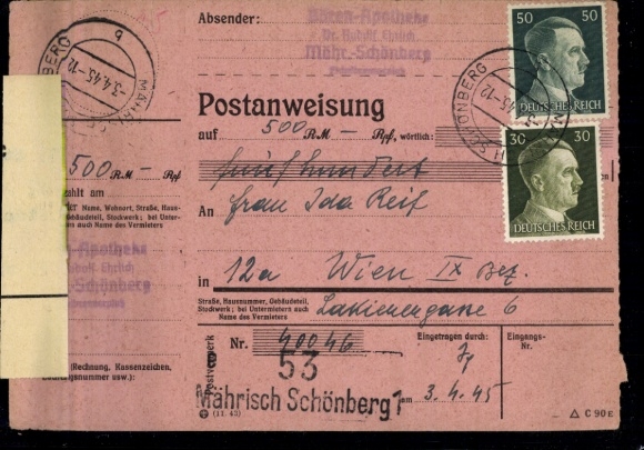 PAW 794, 796 "Mährisch Schönberg 3.4.45" with certificate of origin