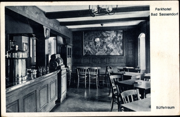 Postcard Bad Sassendorf in the district of Soest, Park Hotel, buffet room