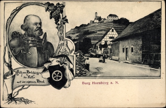 Postcard Neckarzimmern in Baden Württemberg, Hornberg Castle, Knight Götz von Berlichingen