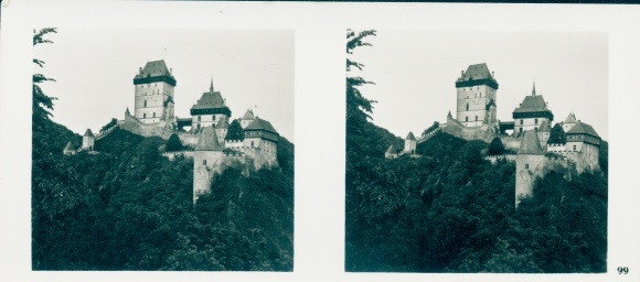 Stereo photo Karlštejn Karlstein Central Bohemia, Karlův Týn, Karlštejn Castle, general view