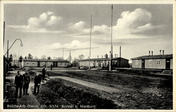 Postcard Borstel District Diepholz Lower Saxony, Reich Labor Service Dept. 9/174, RAD