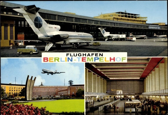 Postcard Berlin district Tempelhof district Tempelhof, airport, place of the airlift