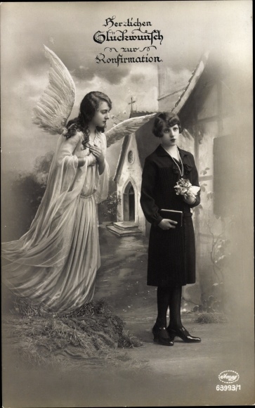 Postcard congratulations confirmation, angels and girls