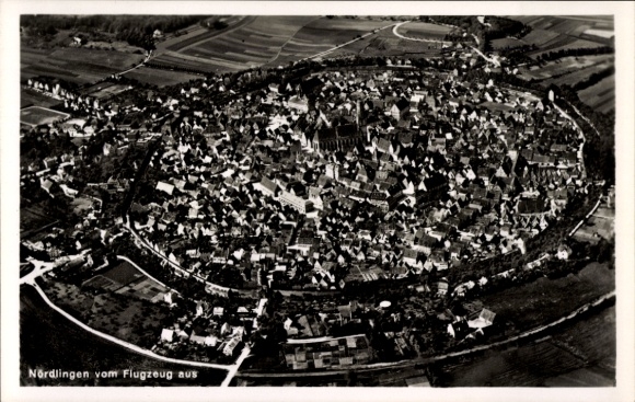 Postcard Nördlingen, aerial photograph, panorama