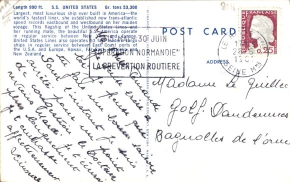 Postcard passenger steamer SS United States, United States Lines, USL