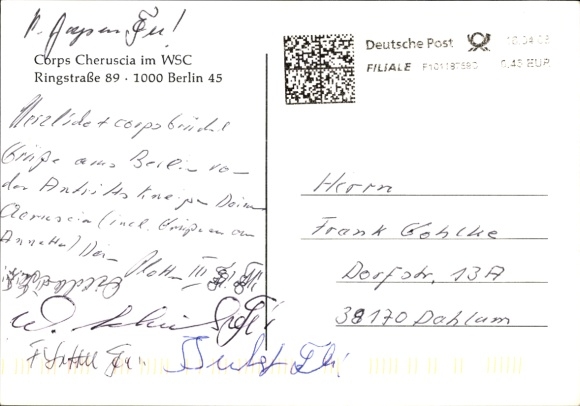 Studentika Postcard Berlin, Corps Cheruscia in the WSC, Ringstraße 89, coat of arms
