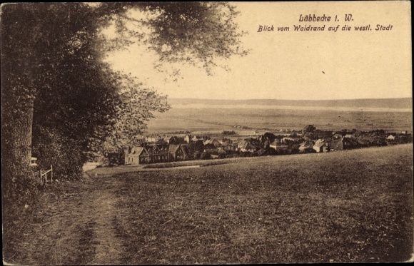 Postcard Lübbecke in East Westphalia, view from the edge of the forest to the western town