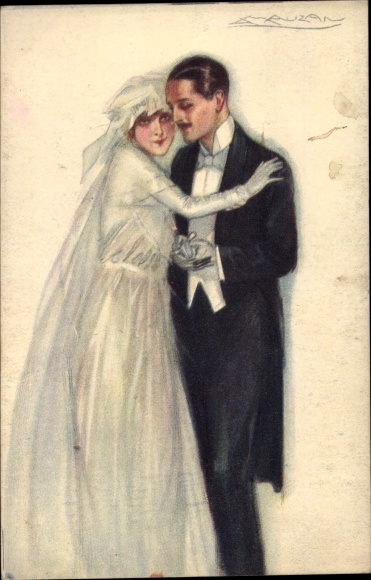 Artist Postcard Mauzan, wedding couple