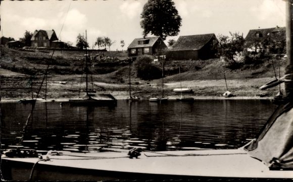Postcard Hückeswagen in the Oberbergischer Kreis, beach café, view from the water