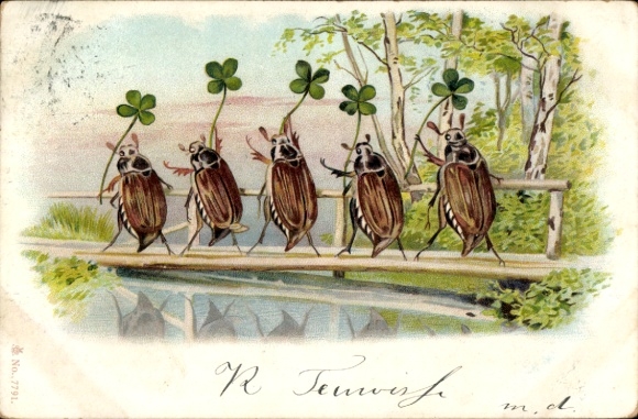 Chromo-Litho Pentecost, cockchafer, clover leaves, birch trees