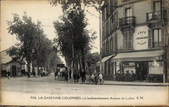 Postcard La Garenne Colombes Hauts de Seine, Café, Billiards, L'embranchement Avenue de Lutèce, Horse, Me