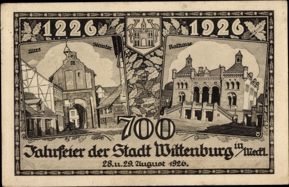 PC Wittenburg in Mecklenburg, 700th anniversary 1926, old stone gate, town hall