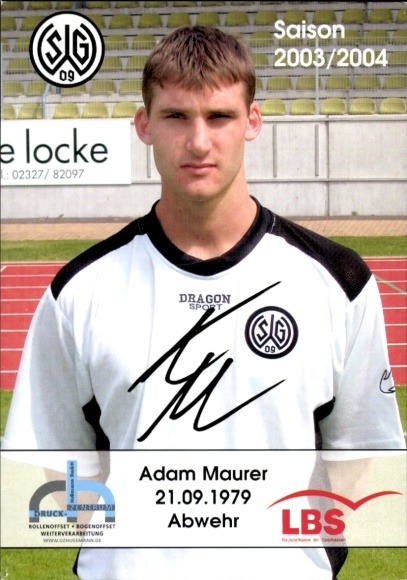 Autograph card footballer Adam Maurer, SG Wattenscheid 09, autograph