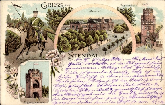 Litho Stendal Altmark, Husar, Bahnhof, Tangermünder Tor, Uenglinger Tor