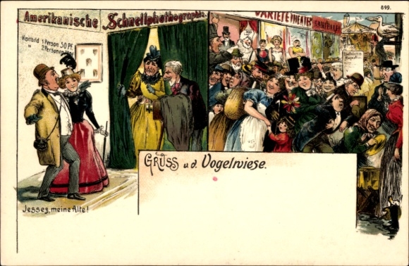 Chromo-Litho Vogelwiese fairground, American quick photography, man with lover, photo booth, BB&OL