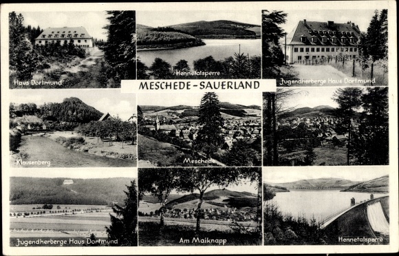 Ak Meschede in het Sauerland, jeugdherberg Haus Dortmund, Hennetalsperre