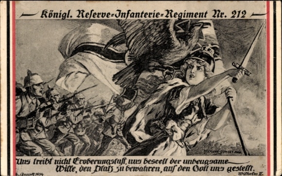 Künstler Ak Königl. Reserve-Infanterie Regiment Nr. 212, Zitat Wilhelm II, Germania