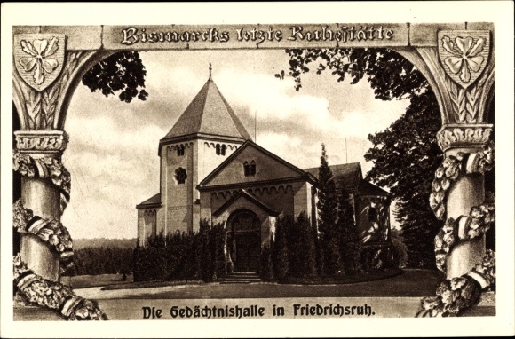 passe-partout ansichtkaart Friedrichsruh Aumühle Sleeswijk-Holstein, Bismarck Memorial Hall