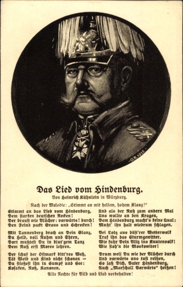 Song Artist Postcard Renatus, Otto, Field Marshal Paul von Hindenburg, portrait