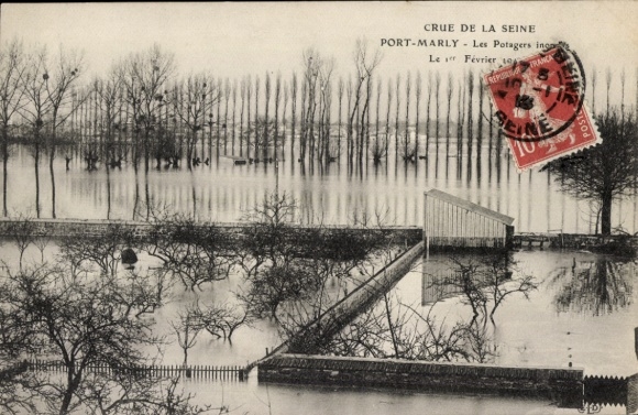 CPA Port Marly Yvelines, Crue de la Seine, les Potagers