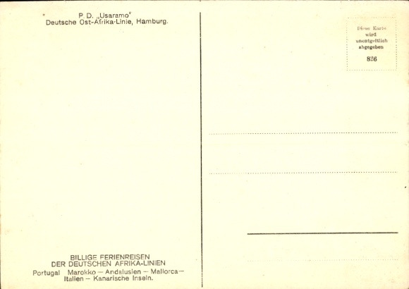 Postcard Steamer Usaramo, German East Africa Line DOAL