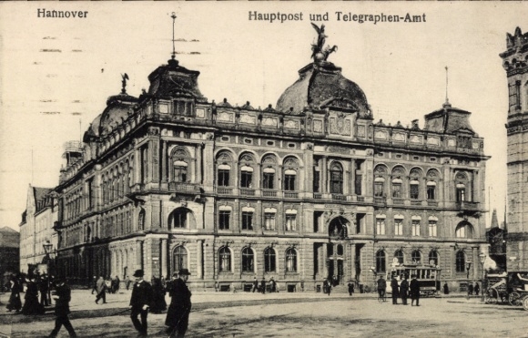 Ak Hannover in Niedersachsen, Bismarckdenkmal, Hauptpost und Telegraphen-Amt,  Architektur, Mensc