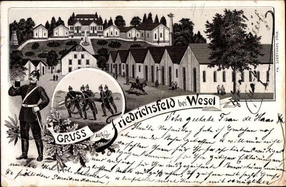 Chromo-Litho Friedrichsfeld Voerde am Niederrhein, German soldiers, cannon