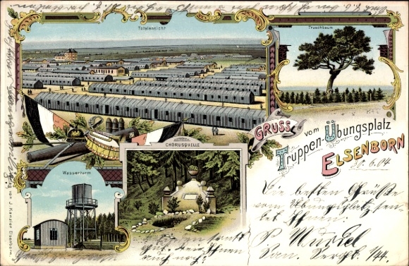 Chromo-Litho Elsenborn Wallonia Liège, military training area, water tower, Chorus spring