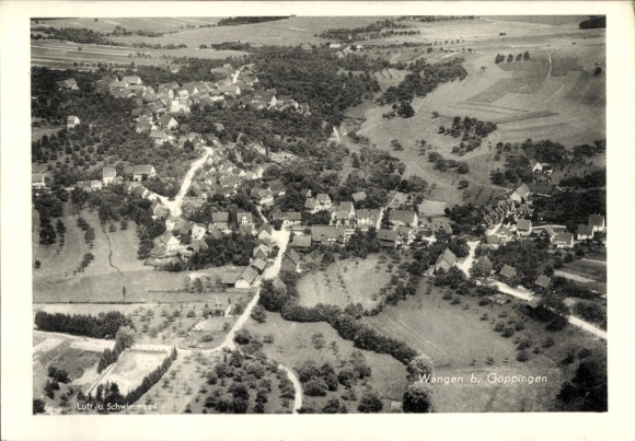 Postcard Wangen near Göppingen Württemberg, aerial photograph