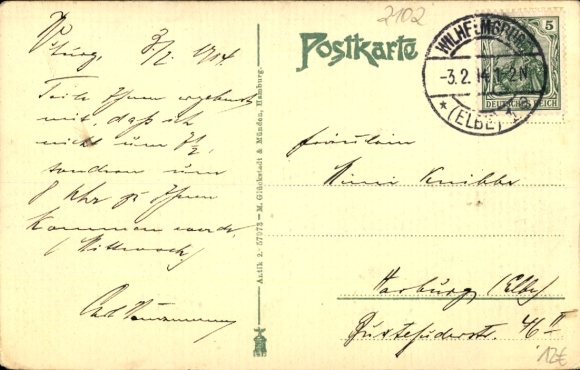 Postcard Hamburg Wilhelmsburg, post office building and evangelical church