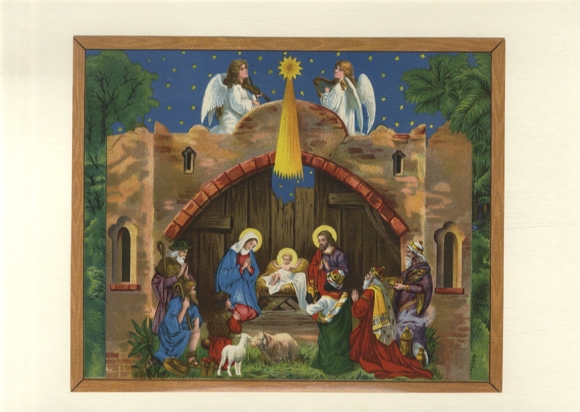 Opłatki / błyszczący obrazek przedstawiający scenę biblijną, opowieść bożonarodzeniowa, wymiary ok. 18 x 22 cm