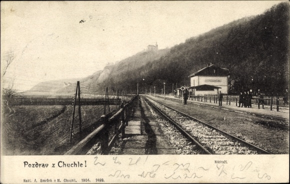 Postcard Chuchle Kuchel Praha Prague, train station, track side
