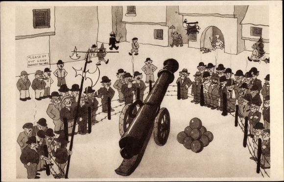 Artist Postcard Dratz, Chicago Illinois, World's Fair 1933, Pictoresque Belgium, They admire the old gun